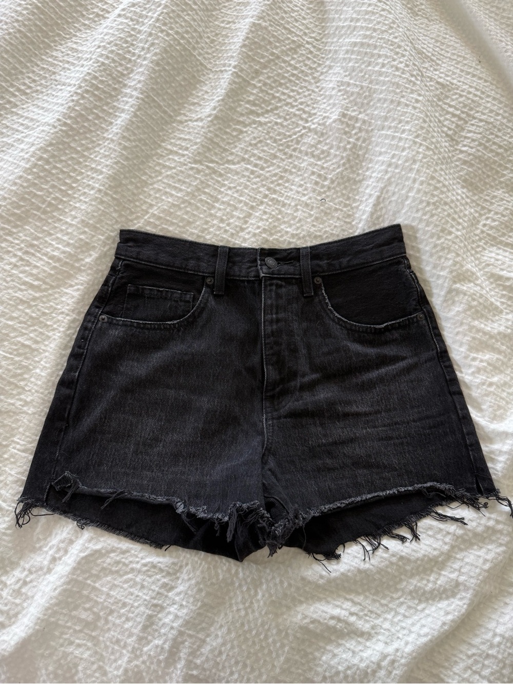 Uniqlo Black High-Rise Distressed Denim Shorts
